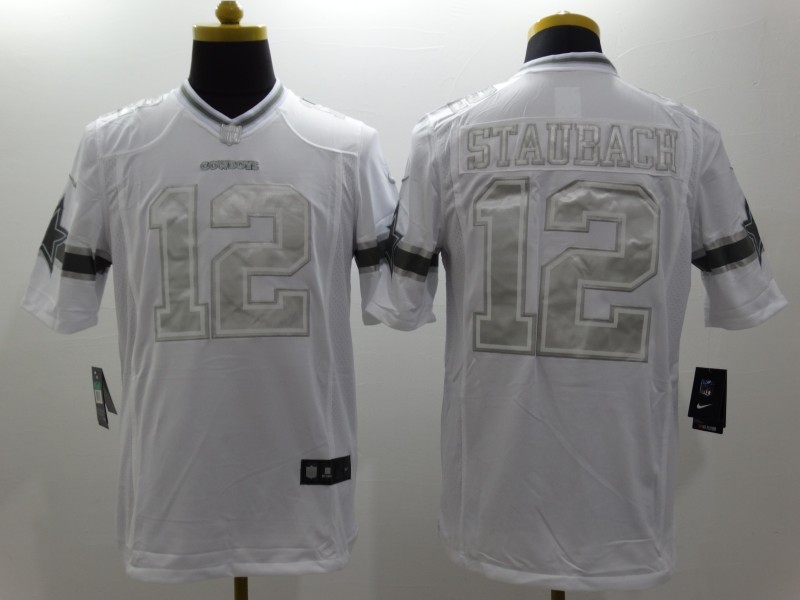 Dallas Cowboys 12 Staubach Platinum White Nike Limited Jerseys